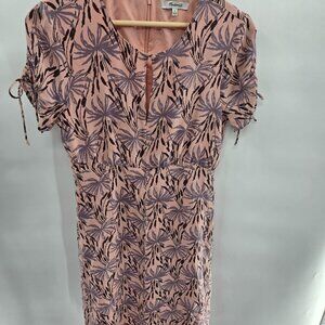 Madewell Silk Button Front Tie Oasis Palm Trees Midi Dress Size 4 Flaw